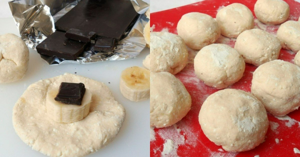 Творожные булочки за 5 минут с бананом и шоколадом